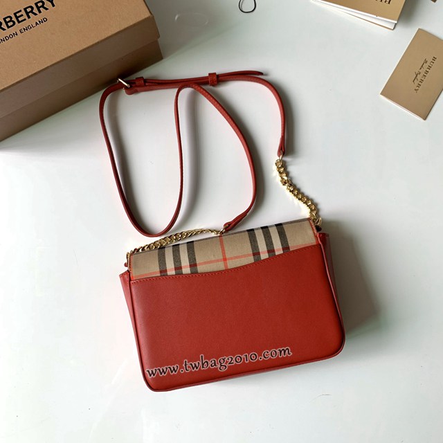 Burberry專門店新款Vintage格紋拼皮革錢夾 巴寶莉單肩斜挎女包 yxb1075